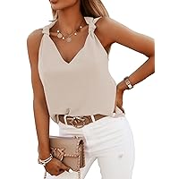 Womens Casual Fashion Tanks Tops V Neck Knotted Detail Tank Tops Sleeveless Blouses Shirts