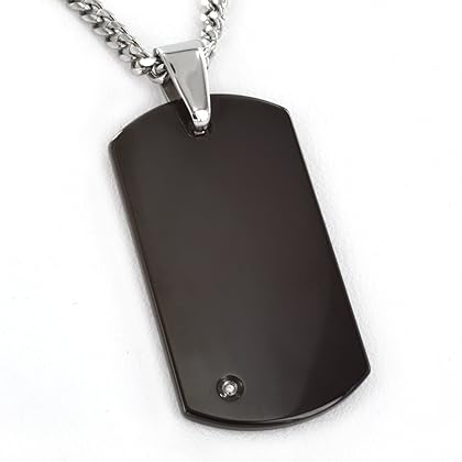 Crucible Jewelry Mens Black Plated Tungsten Carbide Diamond Dog Tag on 24-Inch Curb Chain Pendant Necklace