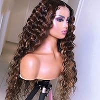 180% Density 1B/30 Color Blonde Highlight Wig HD Transparent Lace Wig Water Wave Ombre Colored 13x6 Lace Front Human Hair Wigs Glueless Brazilian Human Hair 18 inch