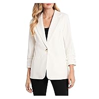 Vince Camuto Womens Ivory Pocketed Ruched 3/4 Sleeve Notched Collar Button Wear to Work Blazer Jacket L