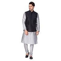 Elina fashion Men's Indian Silk Blend Kurta Pajama And Nehru Jacket (Waistcoat) Wedding Traditional Diwali Dress Set