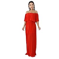Pleats Chiffon Dress L/Red