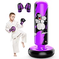 QPAU Punching Bag for Kids, 66 Inch Stable Inflatable Boxing Bag with Boxing Gloves, Stand Kids Punching Bag Toy for Boys & Girls Age 5-12, Boxing Set for Practicing Karate, Taekwondo, MMA