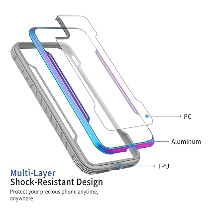 iPhone X XS Case Double Series Military Grade Drop Protection Hybrid Heavy Duty Extreme Protection Clear Sturdy Metal Bumper Case Support Wireless Charging for iPhone X XS 5.8
