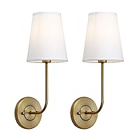 Pathson Set of 2 Industrial Wall Sconces White Fabric Shade, Vintage Bathroom Wall Light Fixtures Decor for Bedroom Living Room, Brass Finish Sconces (Antique)