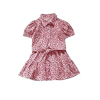 girls' suits,summer new little girls' Korean style printed short-sleeved and skirt two-piece suits.