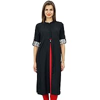 Bimba Casual Rayon Tunic Kurti for Women's 3/4th Sleeve Indian Party Wear Ethnic Kurti Black
