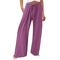 Pants for Women Trendy Pants Comfy Work Pants with Pockets Elastic High Waist Paper Bag Drawstring óN De Lino para
