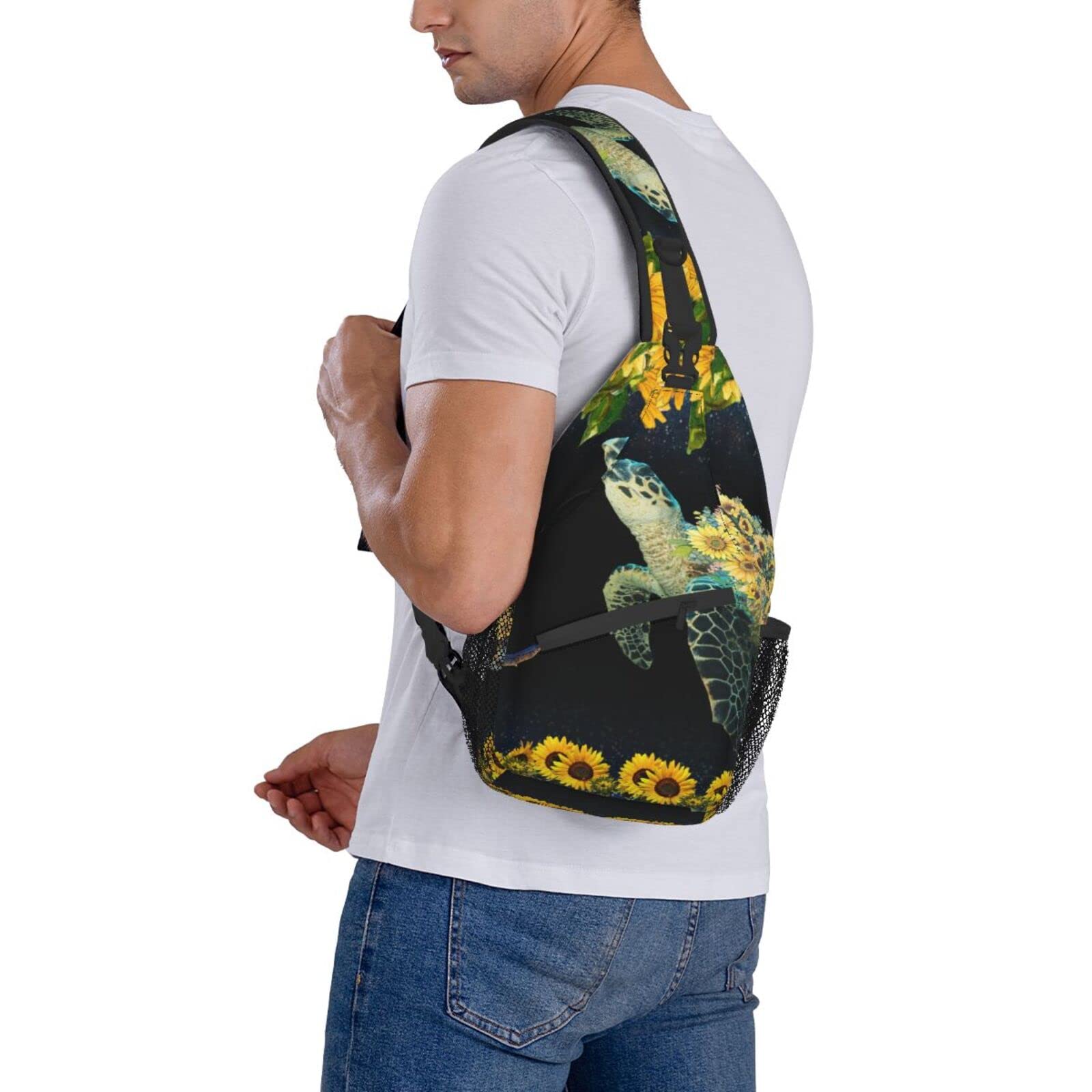 Sea Turtle Chest Bag Shoulder Bag, Sunflower Sling Backpack Casual Travel Bag For Men And Women