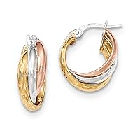 14 kt Tri Color Gold Polished/Bright-cut Post Hoop Earring