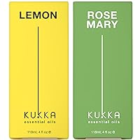 Lemon Essential Oil for Diffuser & Rosemary Oil for Hair Set - 100% Natural Aromatherapy Grade Essential Oils Set - 2x4 fl oz - Kukka