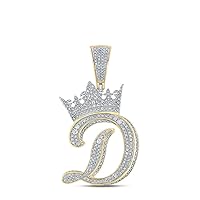 The Diamond Deal 10kt Two-tone Gold Mens Round Diamond Crown D Letter Charm Pendant 1-5/8 Cttw