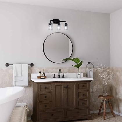 Apsekoka 4-Light Indoor Bath Vanity Light Fixtures, Farmhouse Bathroom Vanity Lights Wall Sconce Over Mirror Lamp for House Bedside Kitchen, Oil Rubbed Bronze with Seeded Glass Shade Covers