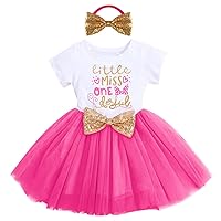 Girls 1st 2nd 3rd Birthday Outfit Mouse Wild ONE Party Ruffle Tulle Dress+Sequins Headband 2PCS Tutu Skirt Costume for Toddler Princess Photo Shoot Fancy Cake Smash Clothes Set Hot Pink-1ST 1T