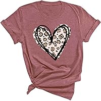 Valentine's Day Shirts Women Funny Buffalo Plaid Leopard Love Heart Printed T-Shirts Short Sleeve Graphic Tee Tops