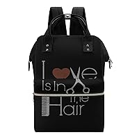 Love is in The Hair Hairstylist Wide Open Designed Diaper Bag Waterproof Mommy Bag Multi-Function Travel Backpack Tote Bags