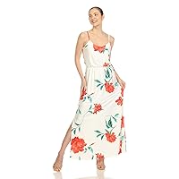 white mark Women's Floral Print Spaghetti Strap Side Slit Maxi Dress