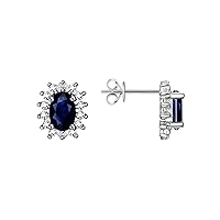 925 Sterling Silver Halo Stud Earrings - 6X4MM Oval & Sparkling Diamonds - Exquisite Birthstone Jewelry for Women & Girls