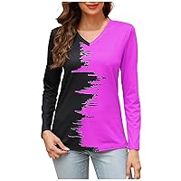 Women's Fashion Short Sleeve T-Shirt Cute Color Block V-Neck Shirts 2024 Fall Casual Basic Tees Workout Blouse