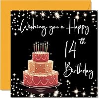 14th Birthday Card for Girls Boys - Stylish Elegant - Happy Birthday Cards for 14 Year Old Teenage Girl Son Daughter Brother Sister Grandson Friend, 5.7 x 5.7 Inch Fourteen Fourteenth Greeting Cards