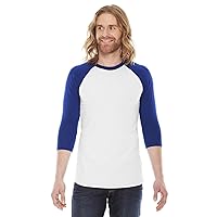 American Apparel Unisex Poly-Cotton 3/4-Sleeve Raglan T-Shirt XS WHITE/ LAPIS