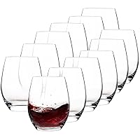 Set of 12 Stemless Wine Glasses for Red White Wine, 15 oz, Dishwasher Safe
