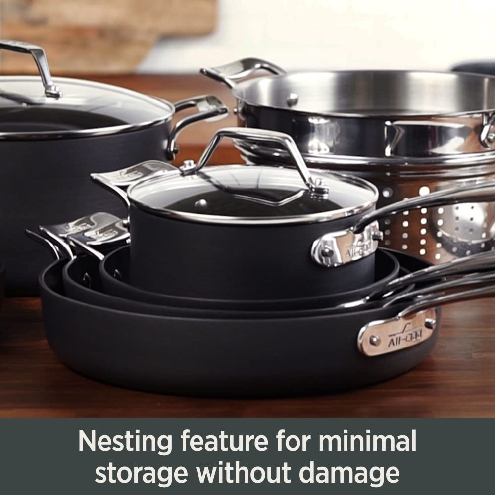 All-Clad Essentials Hard Anodized Nonstick Cookware Set 10 Piece Pots and Pans Black