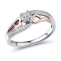Diamond Promise Ring Heart set Sterling Silver and 10k Rose Gold 1/10 cttw HI Color, I2-I3 Clarity