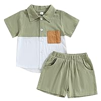Toddler Baby Boys Clothes Set Cotton Linen Short Sleeve Button Down Shirt Top and Shorts 2PCS Summer Outfit