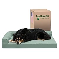 Furhaven Cooling Gel Dog Bed for Large/Medium Dogs w/ Removable Bolsters & Washable Cover, For Dogs Up to 55 lbs - Pinsonic Quilted Paw L Shaped Chaise - Iceberg Green, Large