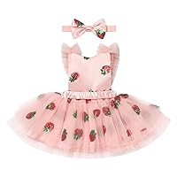 Toddler Baby Girls Strawberry Cherry Birthday Dress with Headband Princess Cake Smash Outfit for Photo Shoot