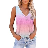 ETCYY New Womens Summer Tops V Neck Tank Tops Tie Dye Sleeveless Basic T Shirt Cute Printed Loose Fit