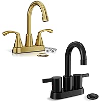 Phiestina 4 Inch Centerset 2 or 3 Holes Bathroom Sink Faucet, with Metal Pop-up Drain and Water Supply Lines, JC180-BG+BF015-1-MB