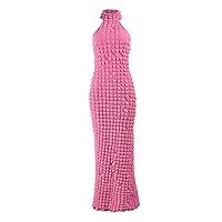 Womens Casual Sexy Halter Sleeveless Sundresses Bubble Textured Backless Prom Cocktail Maxi Dresses