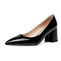 Womens Slip On Dress Pointed Toe Patent Evening Chunky Mid Heel Pumps Shoes 2.5 Inch
