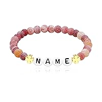 Personalized Letter Custom Name Bracelet Snowflake Charm - Natural Stone Beaded Elastic Bracelets Graduation BFF Gifts