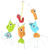 Yookidoo Toddler Baby Bath Magnetic Fishing Game Toy with Water Effects (Ages 2+) Includes 3 Moving Fish, Worm & Fishing Pole (4pc) Floating Fish Playset for Bath Time or Pool (Mold Free)
