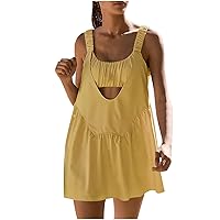 Women's Tennis Romper Dress Sexy Cut Out Workout Outfits Flowy Yoga Gym Athletic Built in Bra Dress with Short