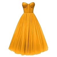 Women's Sweetheart Long Prom Dress Tulle Evening Formal Dresses Party Gown Mid Length