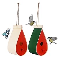 2 Pack Cedar Bird House with Predator Guard, Drop Shape Hanging Birdhouse for Hummingbird, Bluebird, Wooden Nest Box for Outdoor Garden with Lanyard, Home Decoration