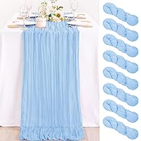 8 Pack of 10ft Baby Blue Cheesecloth Table Runner 35x120 Inches Wrinkled Sheer Gauze Table Runner Bulk for Wedding Party Decor