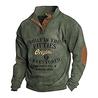 Henley Shirts for Men Letter Graphic Print Outdoor Casual Stand Collar Long Sleeve Sweatshirt Vintage Button Jacket