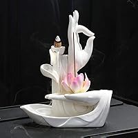 YYW Ceramic Lotus Backflow Incense Holder, Home Decoration Incense Burner with 20PCs Backflow Incense Cone