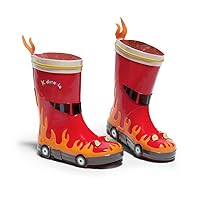 Red Fireman Natural Rubber Rain Boots w/Fun Flame Pull On Heel Tab