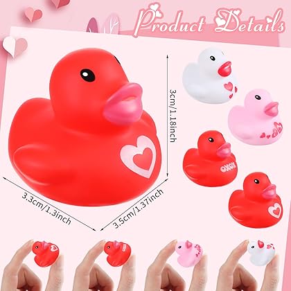Jerify Valentine's Day Mini Rubber Ducks Rubber Toys Bulk Holiday Bath Ducky Favors Bathtub Pool Toys Birthday Party Goodie Bag Fillers Gift(50 Pcs)