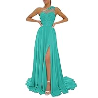 One Shoulder Prom Dresses Sleeveless Formal Dresses Side Split Evening Dresses Chiffon Party Dresses 2024 Lace Illusion Back