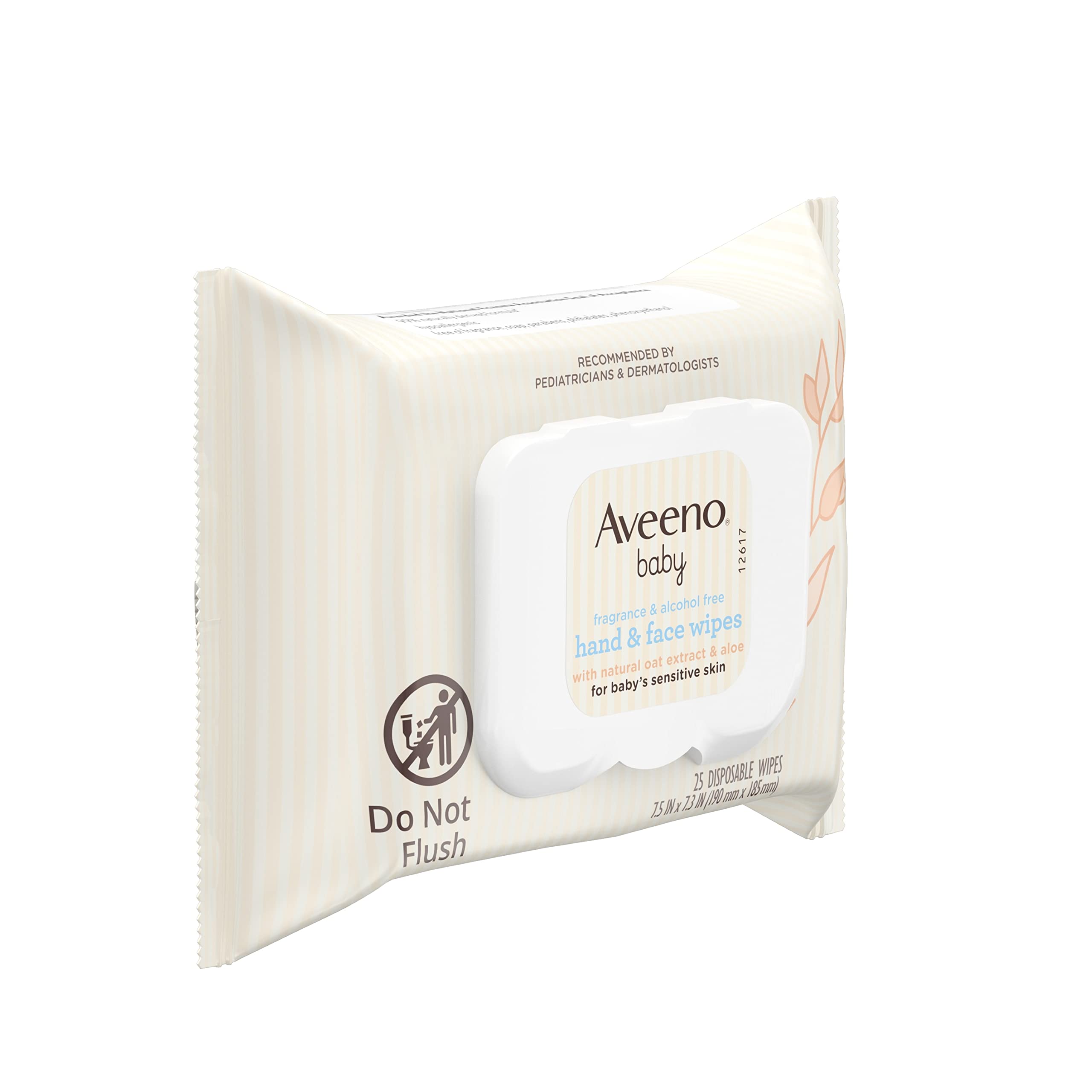 Aveeno Baby Fragrance Free Hand & Face Wipes with Oat Extract & Aloe, Cleansing & Moisturizing Baby Wipes for Sensitive Skin, Sulfate-, Alcohol-, & Paraben-Free, Hypoallergenic, 25 ct