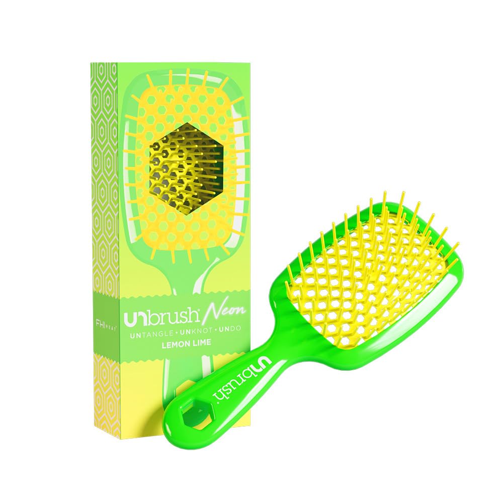 FHI HEAT UNbrush Wet & Dry Vented Detangling Hair Brush, Lemon Lime Green