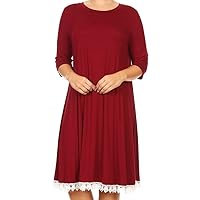 BNY Corner Women Plus Size Solid Fit Flare Crochet Lace Trim Midi Casual Dress