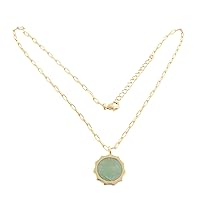 Guntaas Gems Designer Green Strawberry Quartz Brass Gold Plated Adjustable Paperclip Link Chain Necklace